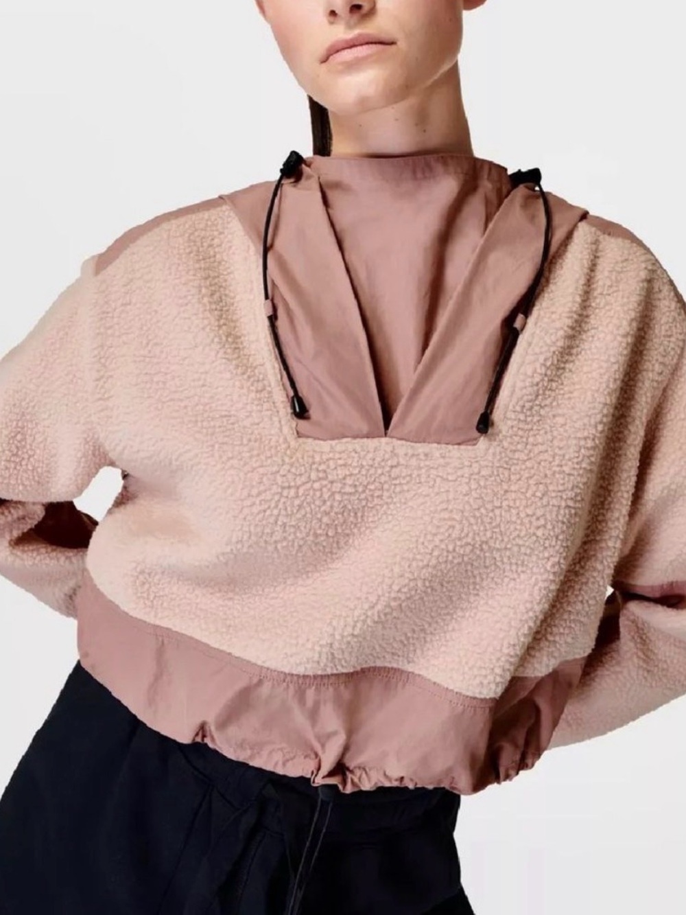 Sweaty Betty Cropped Norse Sherpa Pullover in Pink Quartz Size 8